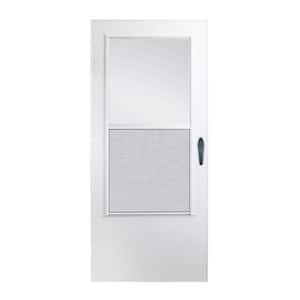 100 Series 36 in. x 80 in. White Universal 3/4 Light Mid-View Aluminum Storm Door with Black Handleset