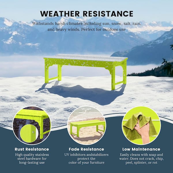 Mason Outdoor Patio All-Weather Fade Resistant HDPE Poly Plastic Backless Garden Bench in Lime