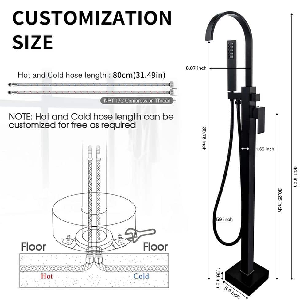 Matte Black Freestanding Tub Faucet with Hand Shower