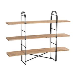 13 in. W Driftwood 3-Shelf Eitri Wood and Metal Adjustable Bookcase