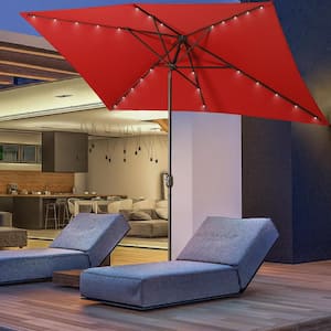 Waterproof 10 ft. x 6.5 ft. Aluminum Rectangular Market Outdoor Patio Umbrella with Push Button Tilt and Crank in Red