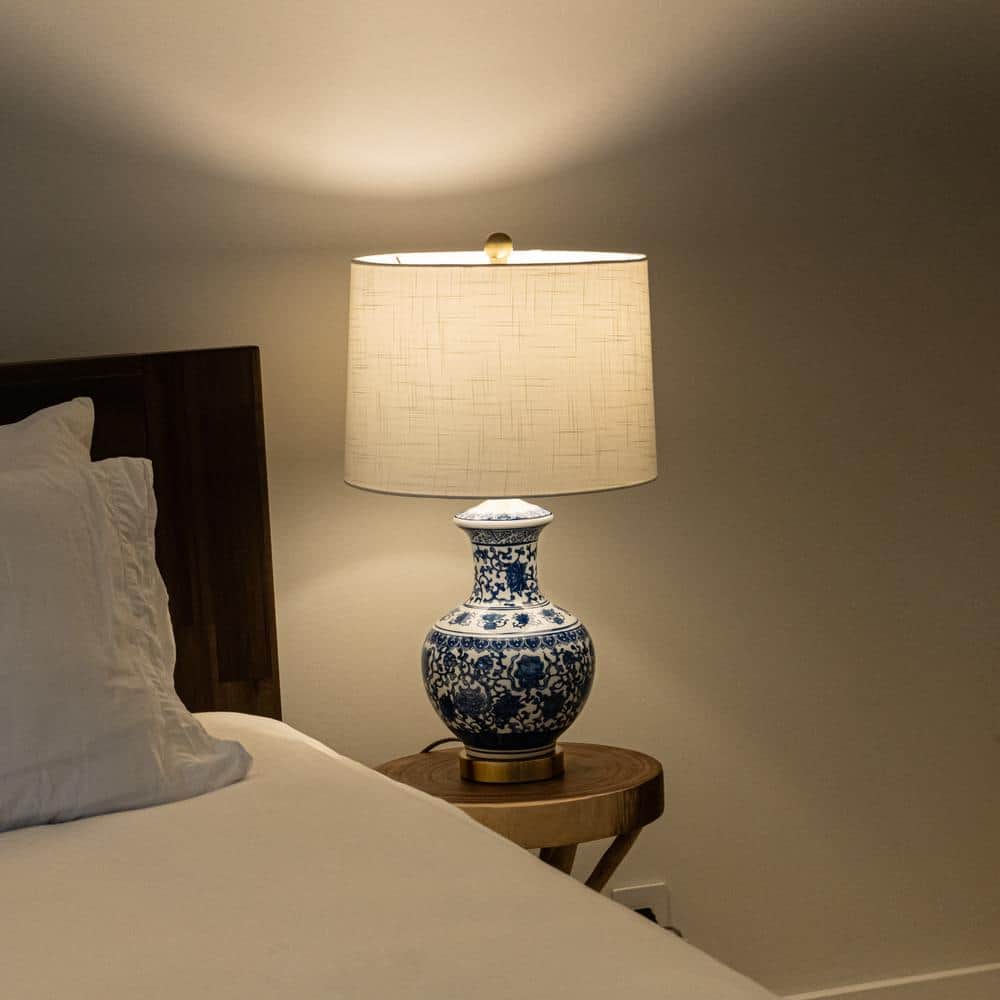 Jennifer 25.25" White and Blue Ceramic Metal Table Lamp Set