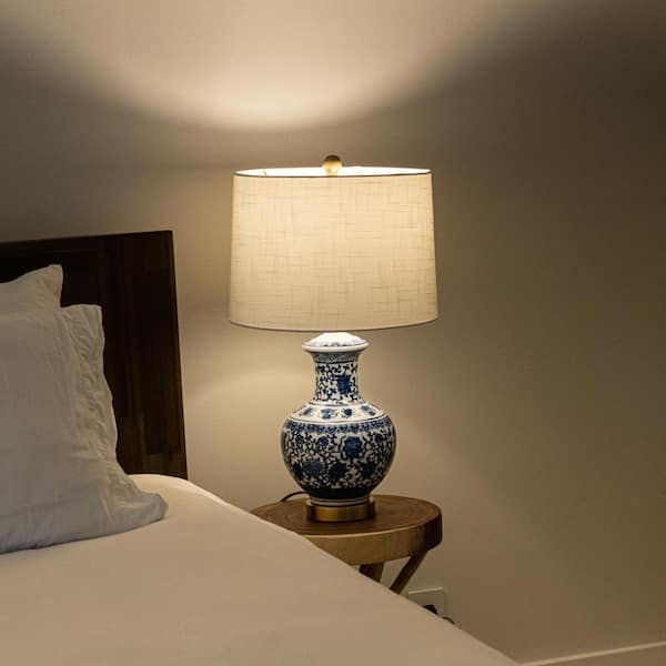 JONATHAN Y Jennifer 25.25 in. Blue/White Ceramic/Metal LED Table