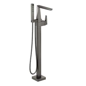 Trillian 1-Handle Floor-Mount Tub Filler Trim Kit with Hand Shower in Lumicoat Black Stainless (Valve Not Included)