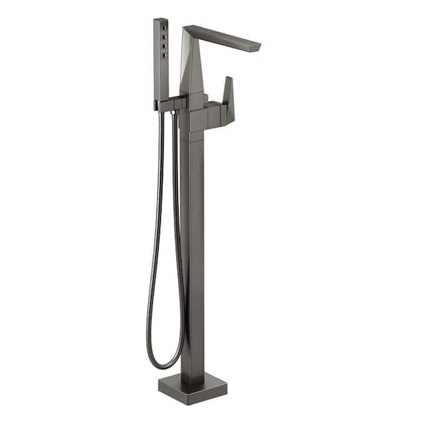 Delta Trillian 1-Handle Floor-Mount Tub Filler Trim Kit with Hand Shower in Lumicoat Black Stainless (Valve Not Included)