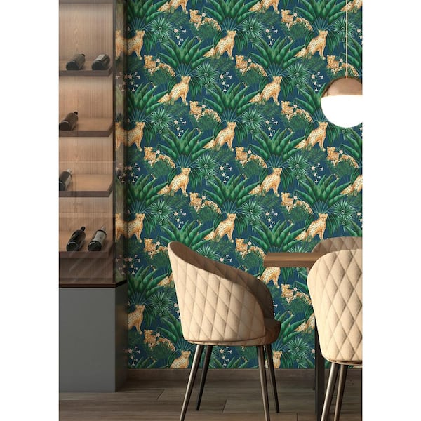 Augustus Blue Jungle Cheetah Wallpaper Sample