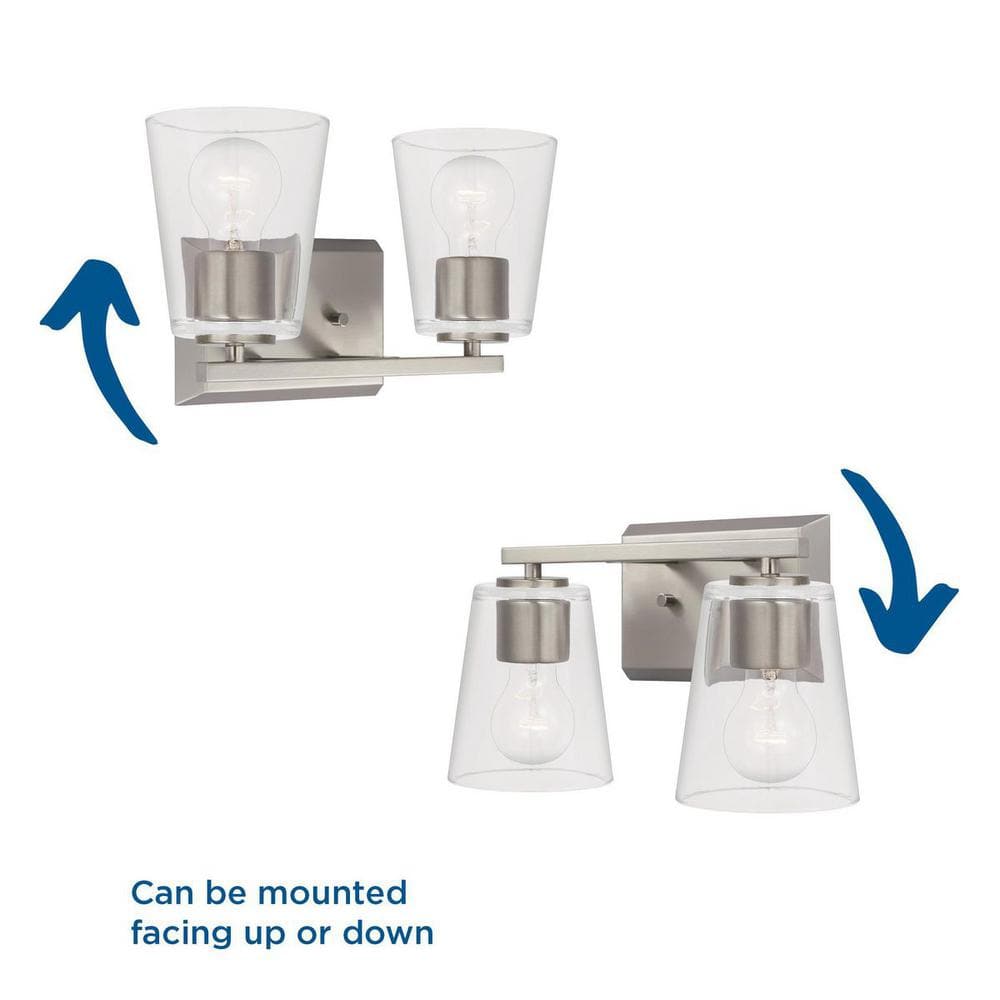Vertex Brushed Nickel Clear Glass 2-Light Bath Fixture
