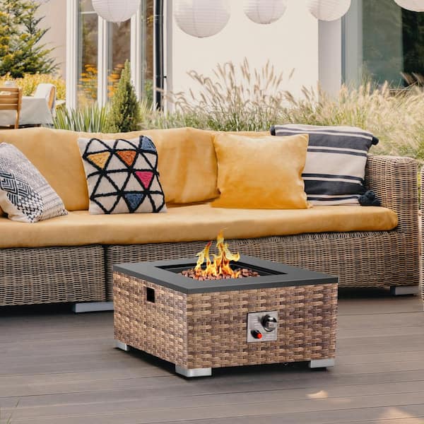 Cesicia 23.6 50,000 BTU Square Propane Fire Pit Table, Gas Fire Table for Outside Patio in Brown