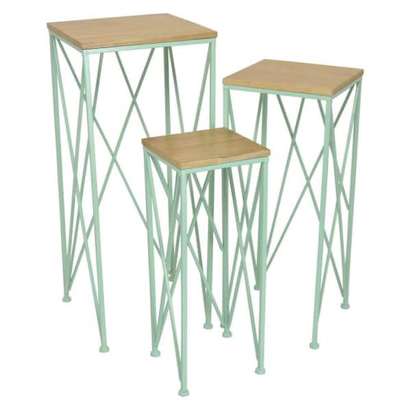 Mito Green and Brown Wood Set of 3 Plant Stand Table (11.5 in. H x W 27.5 in. H)