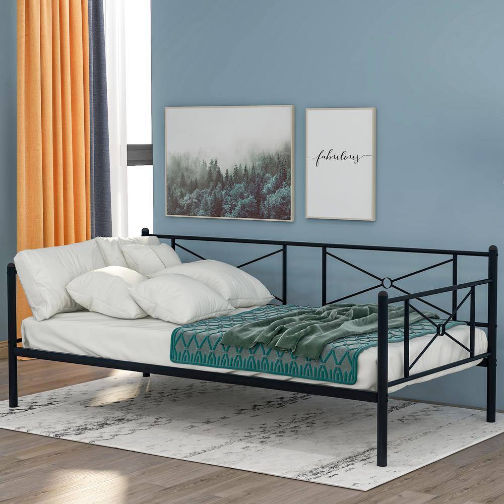 Harper & Bright Designs Black Twin Metal Daybed Frame with Steel Slats