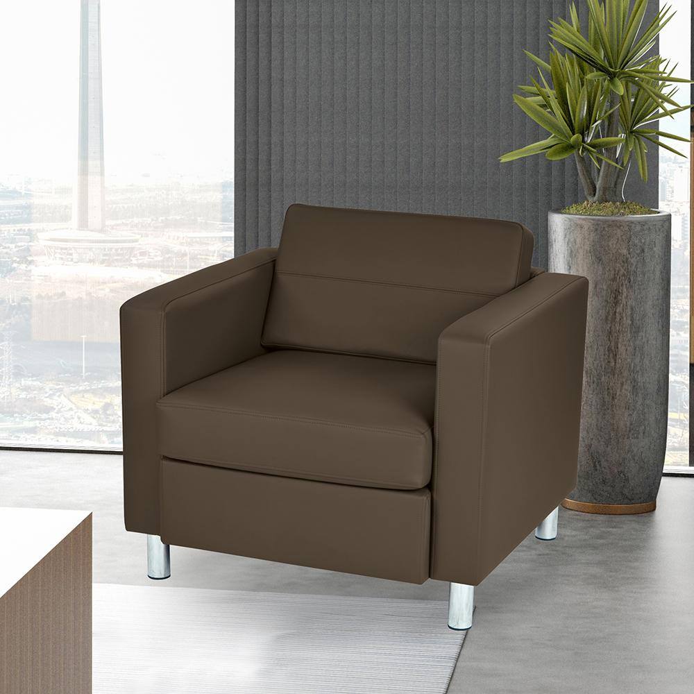Java Brown Faux Leather Accent Chair with Metal Legs