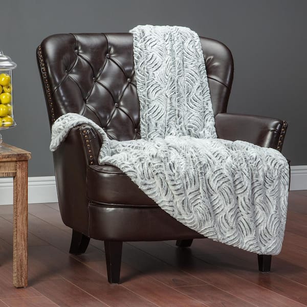 Reversible Soft Textured White Faux Fur Velvety Mink Throw Blanket, 50 x 65 in.