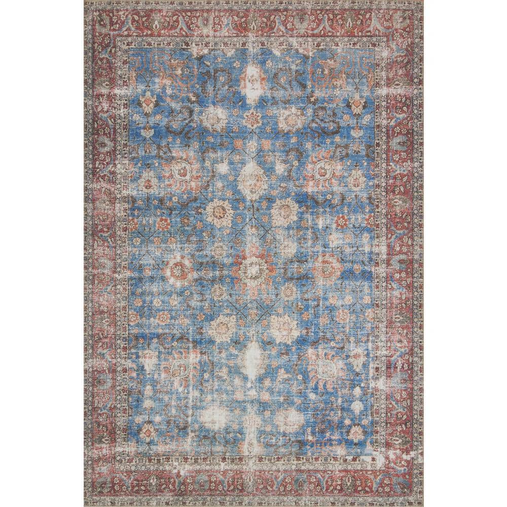 Loren Blue and Brick Polyester Oriental Rug 3'-6" x 5'-6"