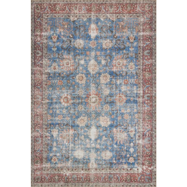 LOLOI II Loren Blue/Brick 3 ft. 6 in. x 5 ft. 6 in. Distressed Bohemian Printed Area Rug