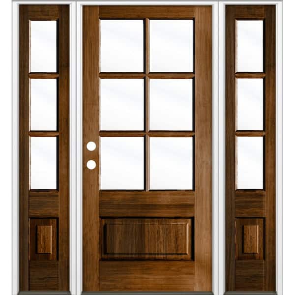 Krosswood Doors 64 in. x 80 in. Farmhouse 3/4 Lite Clear Glass Right-Hand/Inswing Provincial Stain Hemlock Prehung Front Door w/DSL