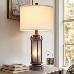 25 in. Gray Rustic Vintage Lantern Table Lamp with 2 Bulbs