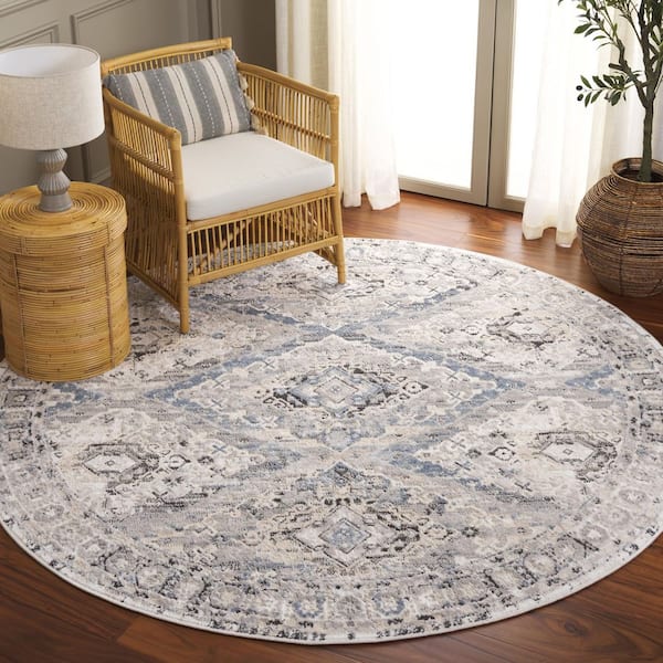 Quincy 7 ft. x 7 ft. Ivory/Blue Tribal Round Rug