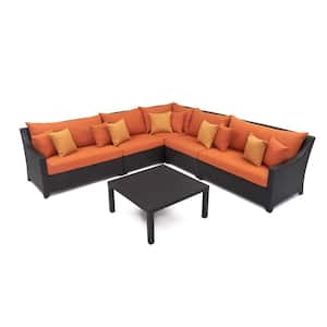 Deco 6-Piece Wicker Outdoor Sectional Set with Sunbrella Tikka Orange Cushions
