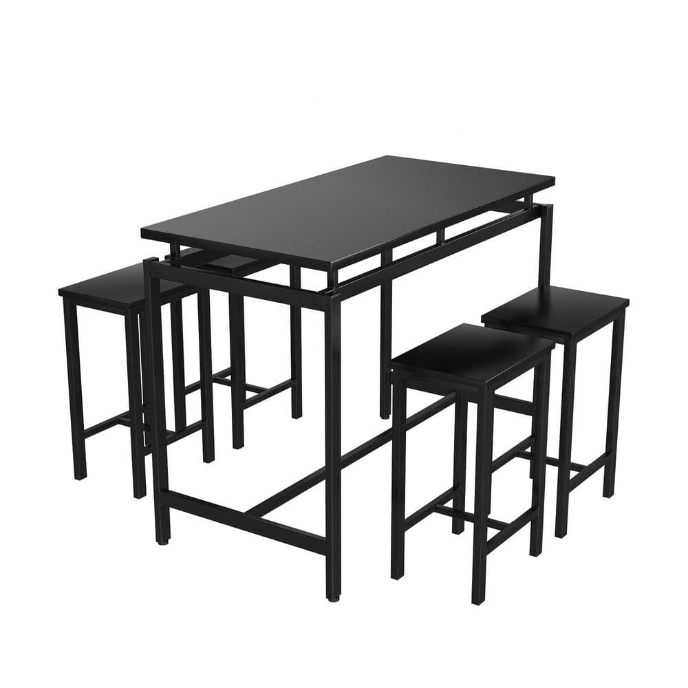 21 Saviq 5-Piece Rectangle Wood Top Black Bar Table Set with 4 Stools price history on PriceWatchPro