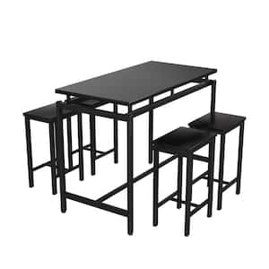 21 Saviq 5-Piece Rectangle Wood Top Black Bar Table Set with 4 Stools
