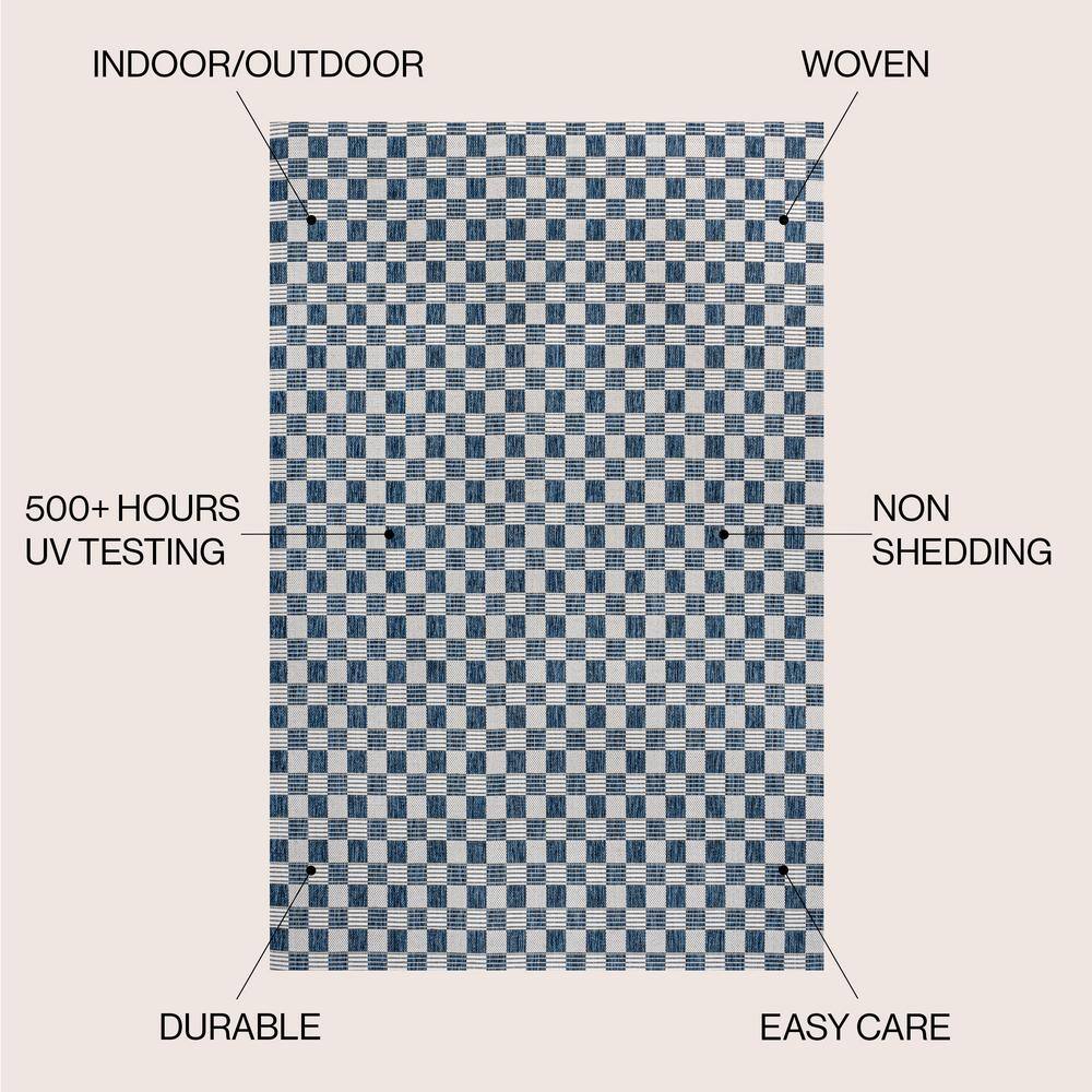 Aimee Navy and Cream Synthetic Checkerboard 3 x 5 Area Rug