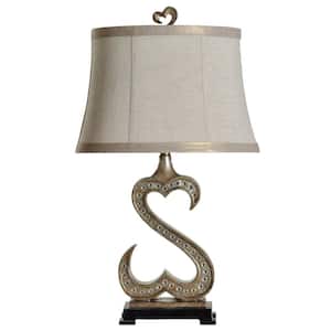 Jane Seymour 32 in. Black Task and Reading Table Lamp for Living Room with Beige Linen Shade