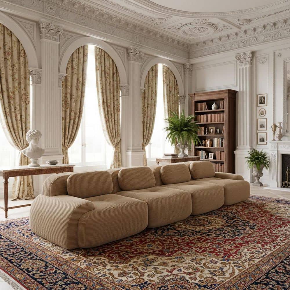 Homy Casa SMZO 152.7 in. Modular Corduroy Sectional Sofa with