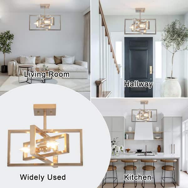 ADSENSTY 15.8 in. 3-Light Sand Nickel Farmhouse Rectangle Semi