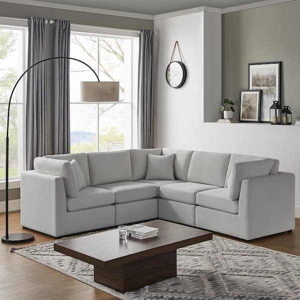 Chandler 93 in. Square Arm Polyester Performance Fabric L-shape Sectional Sofa in Gray