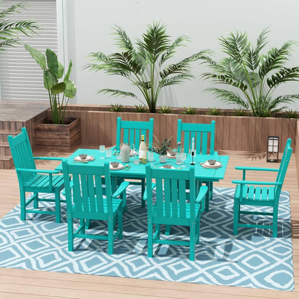 Laguna Breeze Turquoise Patio Dining Armchair with Contoured Comfort