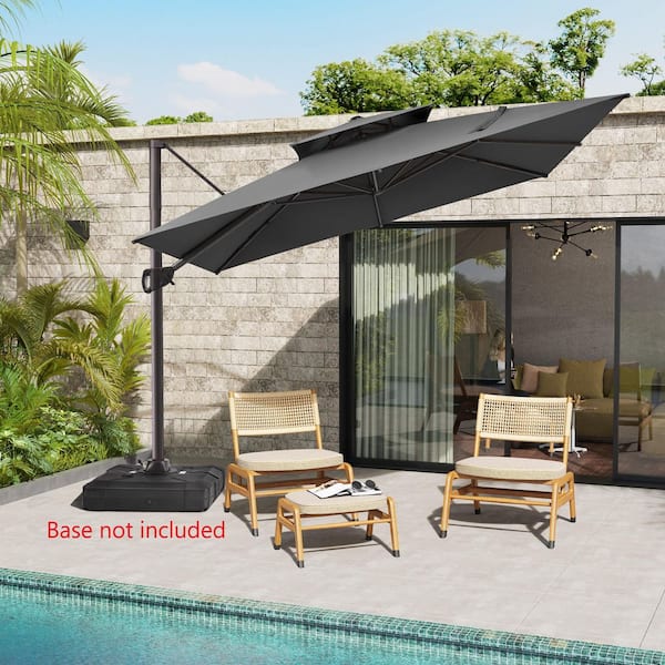Pellebant Double Top 11 ft. Square Aluminum Heavy-Duty 360° Rotation Cantilever Patio Umbrella in Dark Gray
