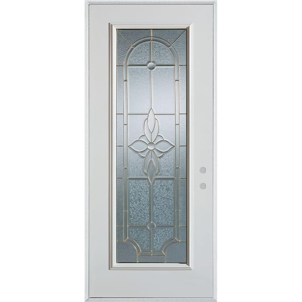 Stanley Doors 32 in. x 80 in. Traditional Patina Full Lite Painted White Left-Hand Inswing Steel Prehung Front Door
