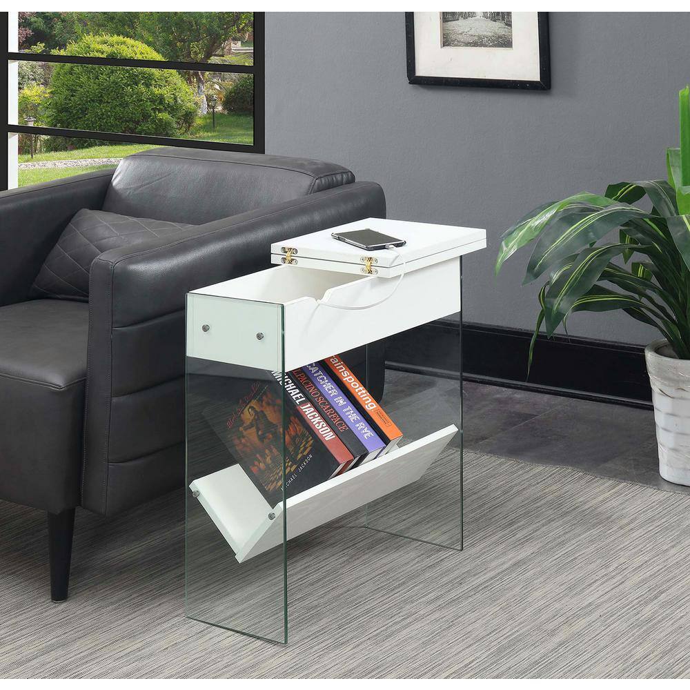 White Particle Board Flip Top End Table with Storage