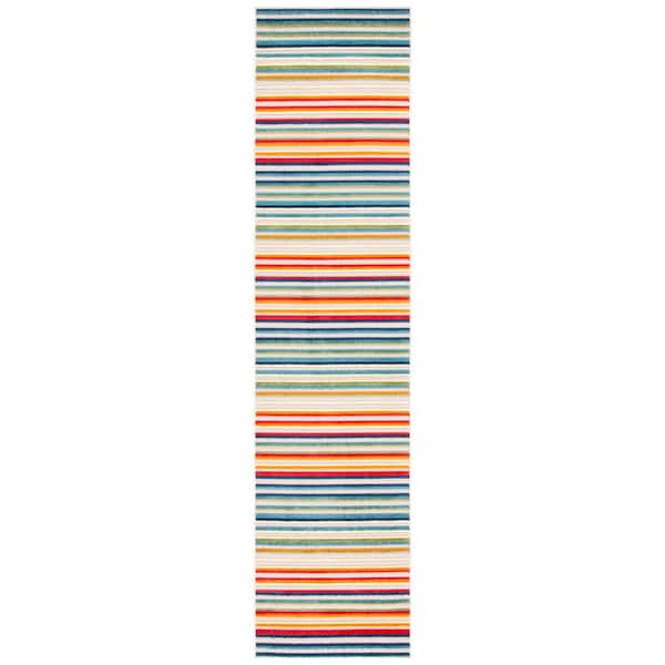 Cabana Ivory/Green 2 ft. x 7 ft. Striped Indoor/Outdoor Runner Rug