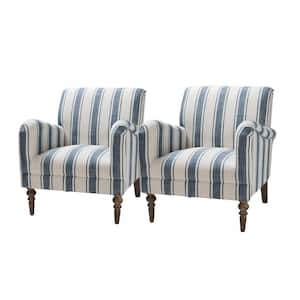 Hallstatt Navy Classic Wooden Upholstery Accent Armchair with Wood Base (Set of 2)