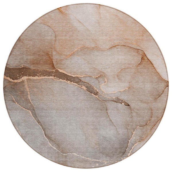 HomeRoots Taupe 8 ft. Round Abstract Indoor / Outdoor Area Rug