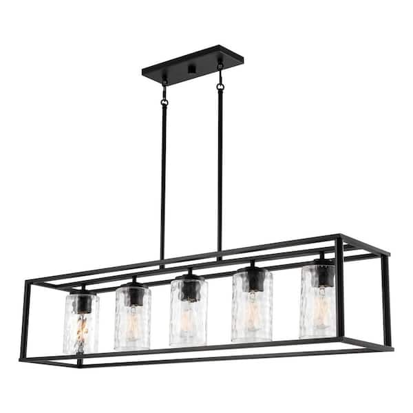 Kira Home Ryder 60-Watt 5-Light Black Modern Island Pendant Light with Clear Shade