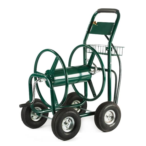 Xtremepowerus 96032-H2 300 ft. Outdoor Yard Water Hose Reel Cart with Steel Basket