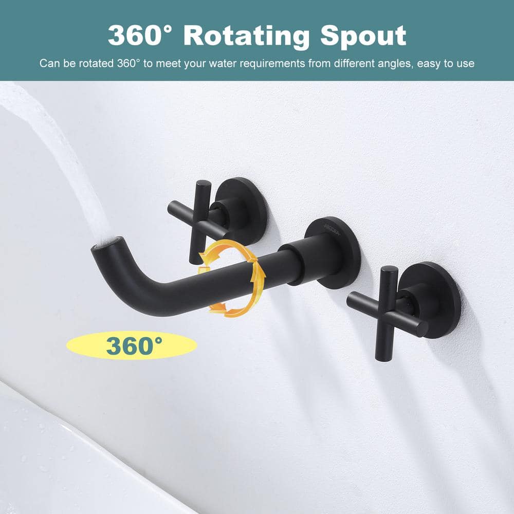 Matte Black Wall Mounted Double Handle Bathroom Faucet