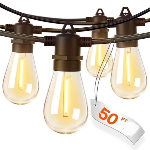 50FT Outdoor String Lights LED Edison Shatterproof Bulbs Weatherproof Commercial Grade Decorative for Patio Garden