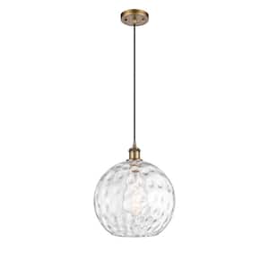 Athens Water Glass 1-Light Brushed Brass Globe Pendant Light with Clear Water Glass Shade