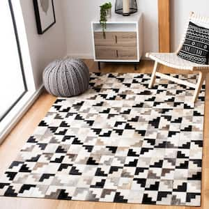 Studio Leather Ivory Black 4 ft. x 6 ft. Geometric Plaid Area Rug