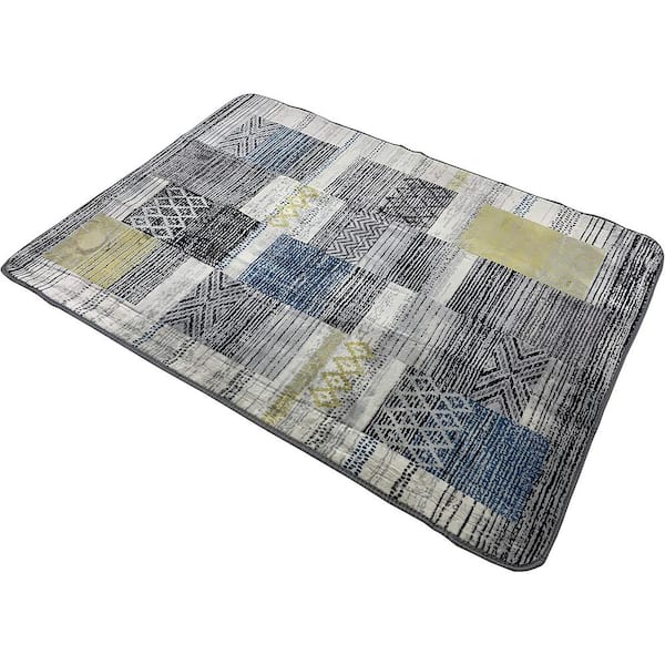 Blanket Series Patchwork Abstract Grey Multicolor 4 ft. x 6 ft. Contemporary Rectangular Area Rug