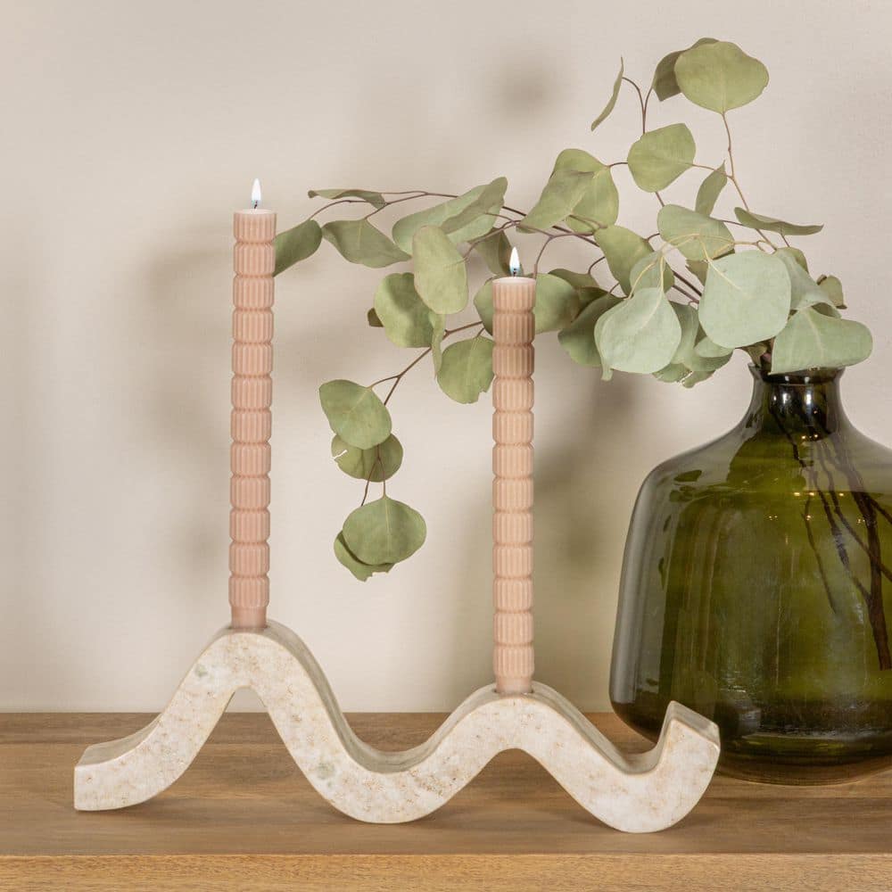 Natural Beige Marble Wave Double Taper Candle Holder