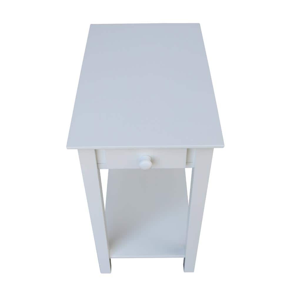 Elegant Narrow Solid Wood End Table in White with Shelf and Drawer