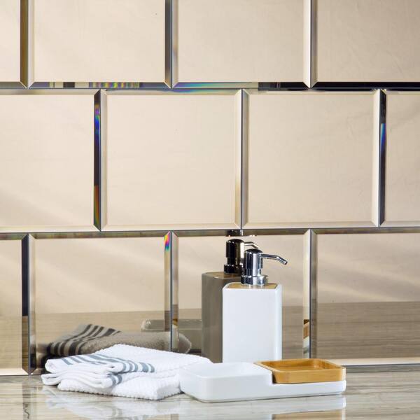 Glass Mirror Wall Tile 1 77 Sq Ft, Large Square Bevelled Mirror Tiles
