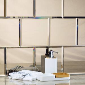 Reflections Gold Beveled Square 8 in. x 8 in. Glass Mirror Wall Tile (1.77 sq. ft./Case)