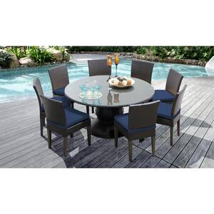 Napa 9-Piece Outdoor Wicker Patio Dining Set with Navy Blue Cushions