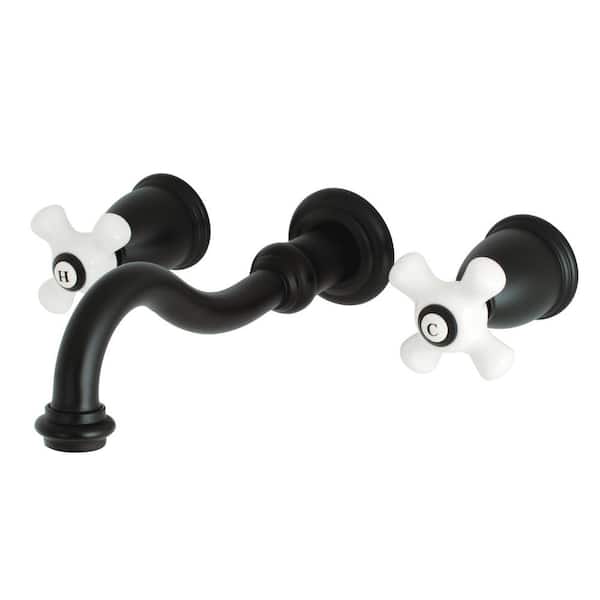 Kingston Brass Restoration 2-Handle Wall-Mount Roman Tub Faucet in Matte Black (Valve included)