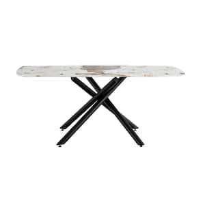 Black Faux Marble Top 70.87 in. Cross Legs Table Base Type Dining Table Seats 6